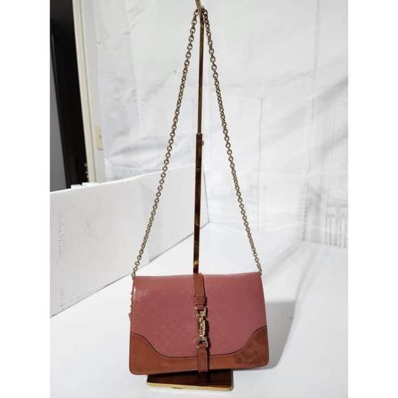 Authentic Gucci Jackie Soft Leather Flap Shoulder Bag Pink - Picture 1 of 16